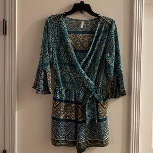 Teal 3/4 sleeve Dressy Romper